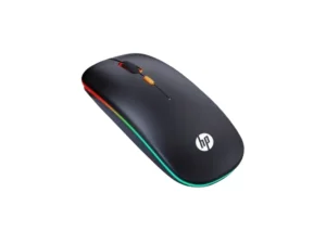 HP W10 Dual Mode rechargeable wireless mouse with Bluetooth 5.0, 2.4GHz wireless dongle, and RGB breathing LED lights available at TechHub Computers Nairobi.