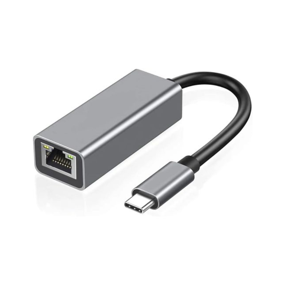 Compact aluminum USB-C to RJ45 Gigabit Ethernet adapter supporting 10/100/1000 Mbps speeds available at TechHub Computers Nairobi.