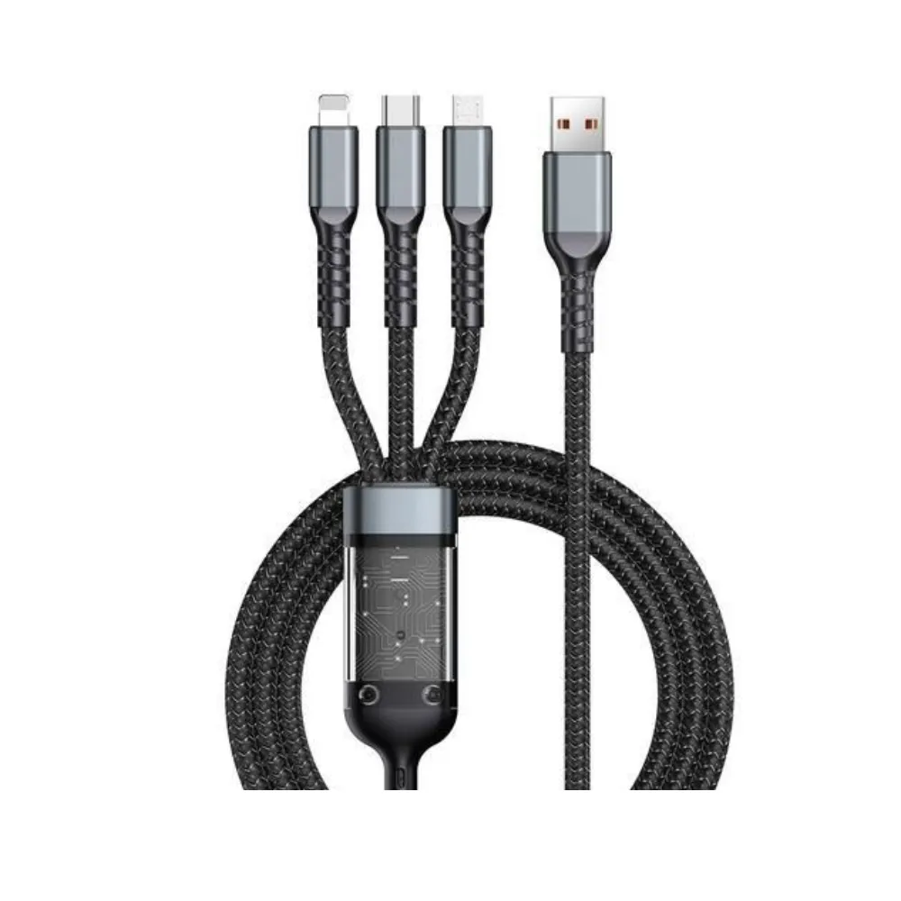 Bilitong 3-in-1 universal multi-charging cable featuring Lightning, Type-C, and Micro USB connectors with reinforced TPE joints available at TechHub Computers Nairobi.