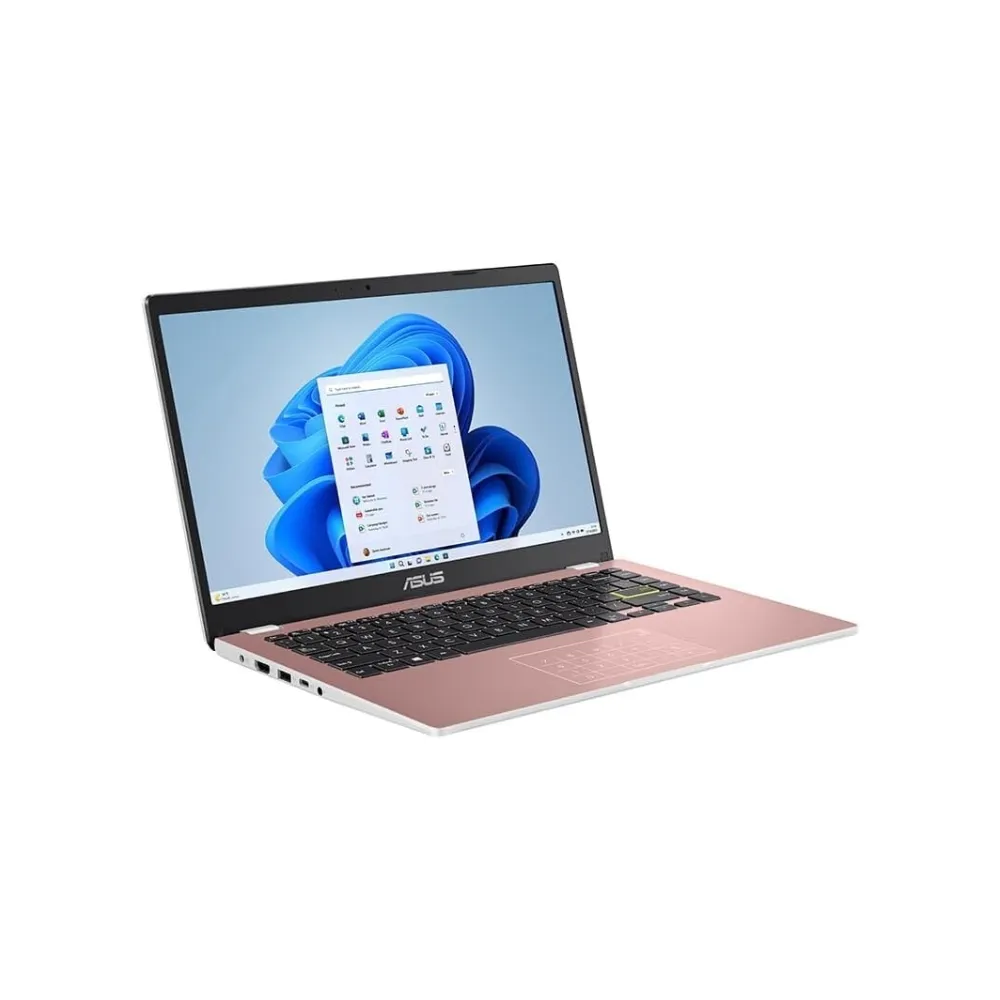 ASUS E410 Vivobook Go 14 in a stylish Peacock Blue finish, featuring the unique ASUS pattern lid, a 14-inch NanoEdge display, and the innovative ASUS NumberPad integrated into the touchpad, available at TechHub Computers Nairobi.