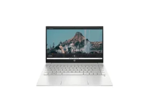 HP Pavilion 14-dv2041TU laptop in a premium Natural Silver finish, featuring a 14-inch Full HD micro-edge display, a sleek all-metal palm rest, a backlit keyboard, and an ultra-thin professional profile, available at TechHub Computers Nairobi.