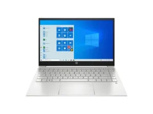 HP Pavilion 14-dv0165nia laptop in a premium Natural Silver finish, featuring a 14-inch Full HD micro-edge IPS display, a sleek all-metal palm rest, a backlit keyboard, and an ultra-thin professional profile, available at TechHub Computers Nairobi.