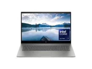 HP ENVY 17 (da0000 series) ultra-premium laptop in a sophisticated Glacier Silver all-metal finish, featuring a massive 17.3-inch Full HD or 4K micro-edge display, a full-sized backlit keyboard with a numeric keypad, a large precision touchpad, and a sleek, modern executive profile, available at TechHub Computers Nairobi.