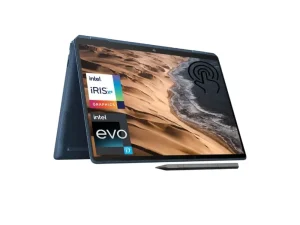 HP Spectre x360 premium 2-in-1 laptop in a sophisticated Nightfall Black or Slate Blue finish with signature gem-cut edges, featuring a breathtaking 2.8K or 4K OLED multitouch display, a 360-degree geared hinge, a high-resolution 9MP AI camera, and an ultra-thin professional profile, available at TechHub Computers Nairobi.