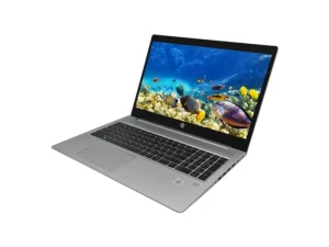 HP ProBook 450 G7 business laptop in a professional silver finish, featuring a 15.6-inch narrow-bezel display, a full-sized premium spill-resistant keyboard with a numeric keypad, a large precision touchpad, and a sleek, durable industrial design, available at TechHub Computers Nairobi.