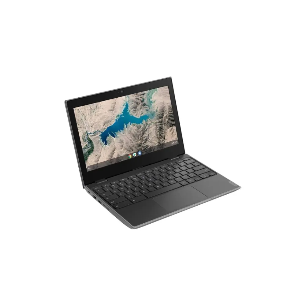 Lenovo 100e Chromebook Gen 2 rugged student laptop in a durable matte black finish, featuring reinforced hinges, rubberized bumpers for drop protection, and a compact 11.6-inch anti-glare display, available at TechHub Computers Nairobi.