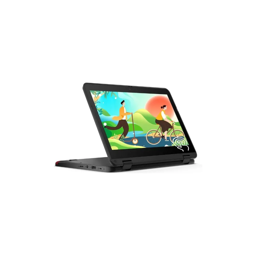 Lenovo 300e Yoga Chromebook Gen 3 2-in-1 laptop in a durable Slate Grey finish, showcasing its 360-degree hinge in tablet mode, reinforced 11.6-inch touchscreen, and ruggedized edges for drop protection, available at TechHub Computers Nairobi.