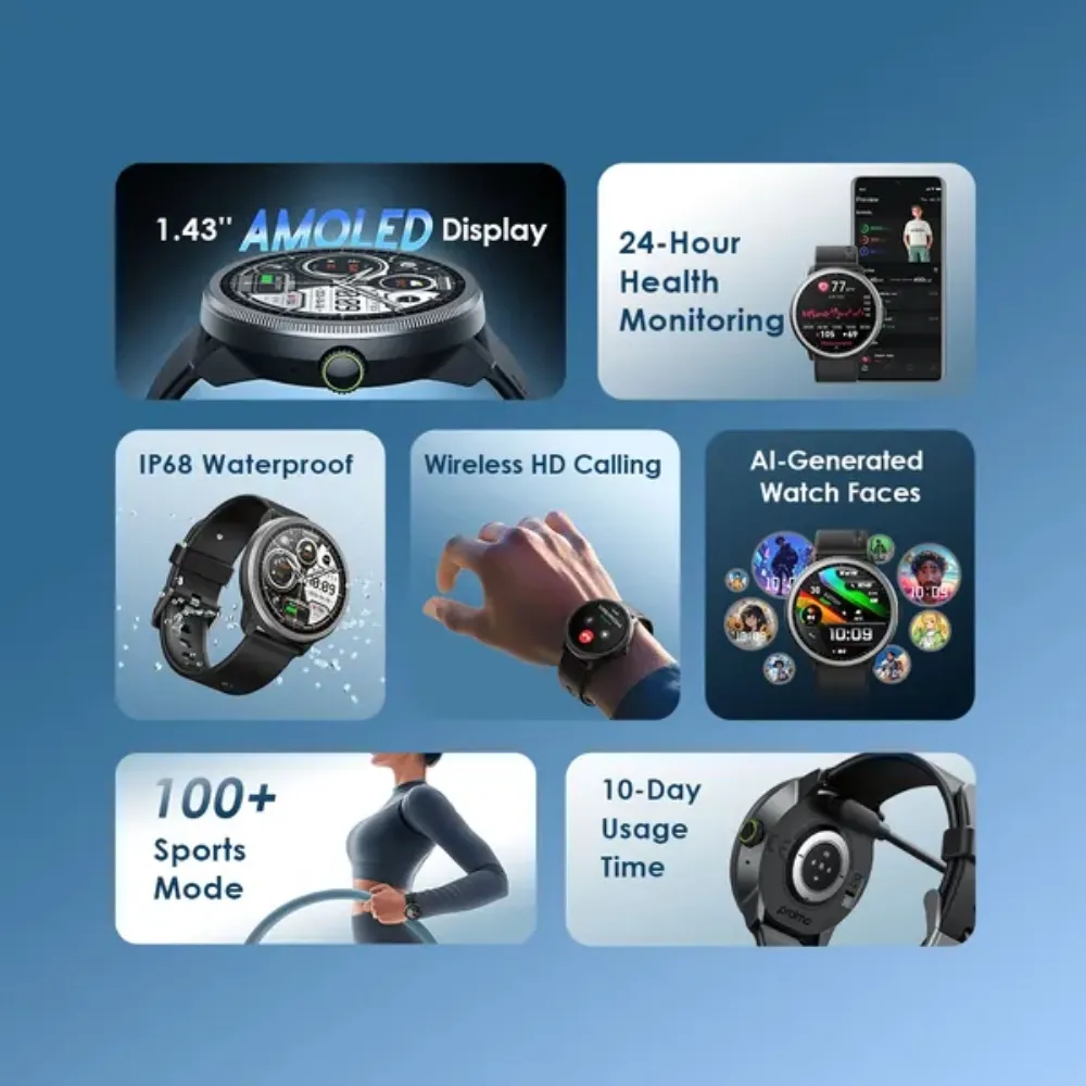 oraimo Watch 5R (OSW-820) 1.43-inch AMOLED Smartwatch with Wireless HD Calling and 10-Day Battery - Techhub Computers Nairobi