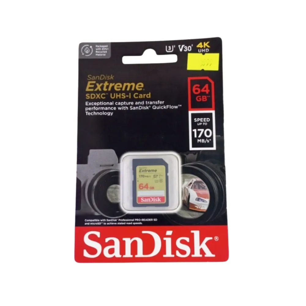 SanDisk Extreme 64GB SDXC UHS-I Memory Card 170MB/s V30 U3 for 4K Video - Techhub Computers Nairobi