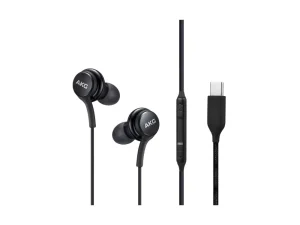 Original Samsung USB Type-C earphones in a sleek black finish, featuring AKG-tuned dual-way speakers, a fabric-braided tangle-free cable, an in-line remote with microphone, and a premium ergonomic earbud design, available at TechHub Computers Nairobi.