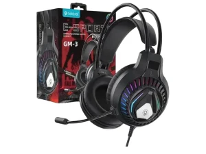 GM-3 E-Spectra gaming headset featuring a sleek industrial design with vibrant RGB LED lighting, large cushioned over-ear cups, a flexible noise-cancelling microphone, and a durable braided cable, available at TechHub Computers Nairobi.