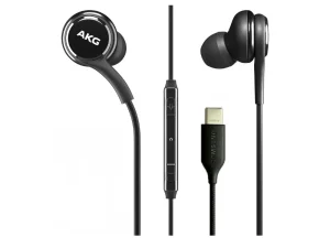 Original Samsung USB Type-C earphones in a sleek black finish, featuring AKG-tuned dual-way speakers, a fabric-braided tangle-free cable, an in-line remote with microphone, and a premium ergonomic earbud design, available at TechHub Computers Nairobi.