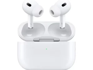 Original Apple MagSafe Charging Case for AirPods Pro in a glossy white finish, featuring the magnetic alignment system, front LED status light, and Lightning connector port, available at TechHub Computers Nairobi.