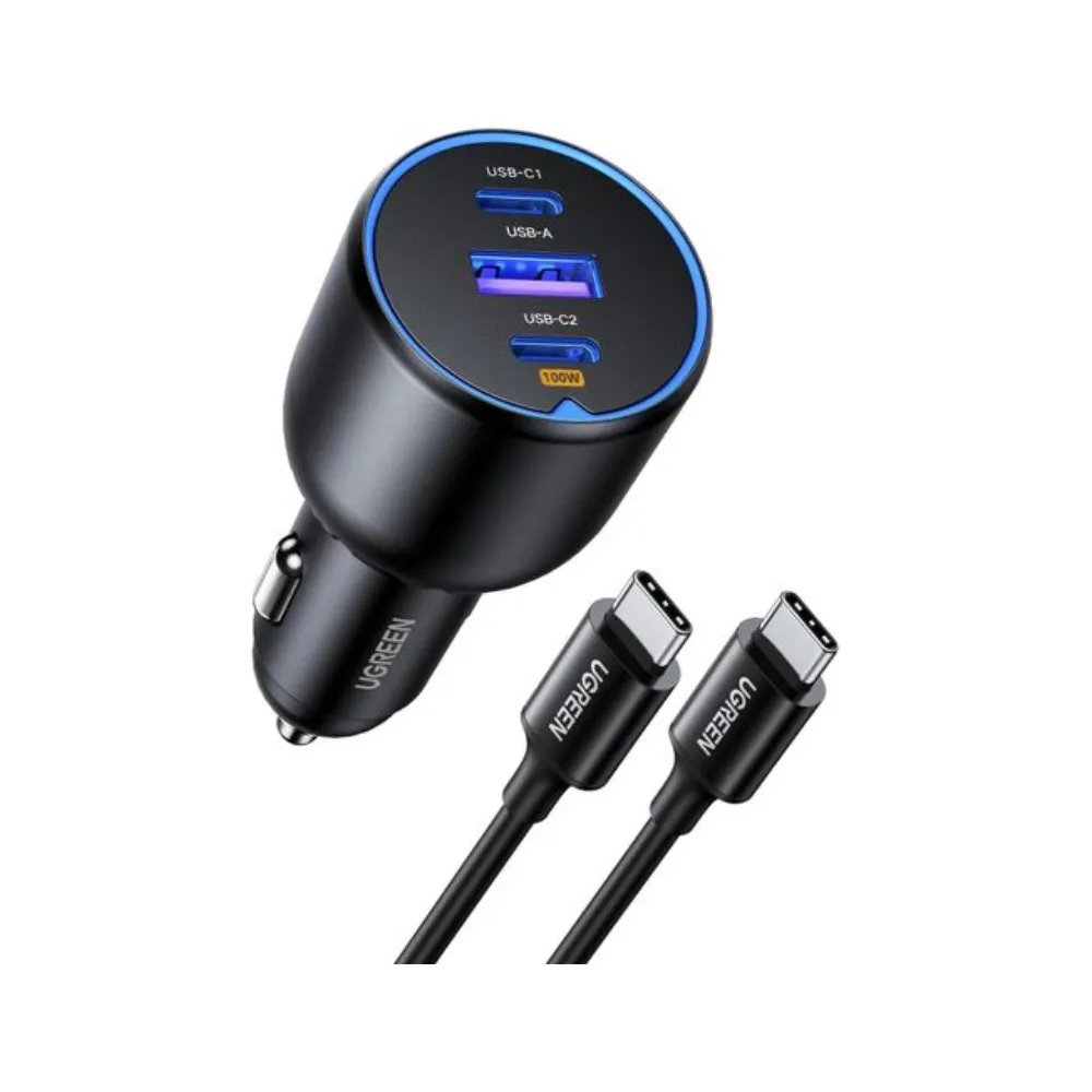 Baseus Golden Contactor Pro 65W triple fast car charger with dual USB-C ports, one USB-A port, and circular LED ambient light available at TechHub Computers Nairobi.