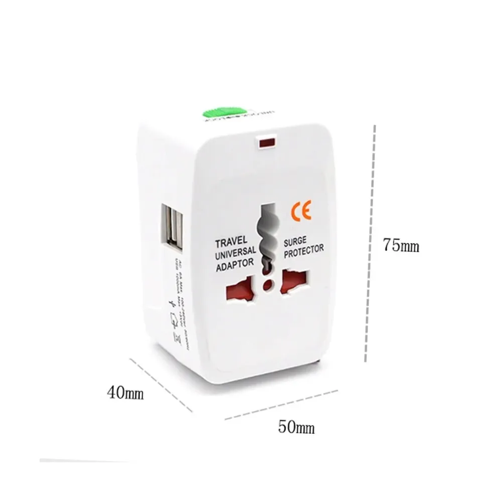 Universal worldwide travel adapter with sliding plug selectors for UK, US, EU, and AU sockets plus integrated safety shutters available at TechHub Computers Nairobi.