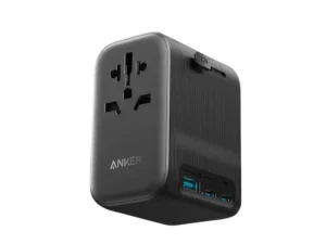 Anker Nano 65W 4-in-1 travel adapter featuring a universal AC socket, two USB-C ports, and one USB-A port in a compact gray design, available at TechHub Computers Nairobi.