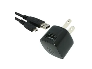 Genuine BlackBerry Micro-USB travel charger with fixed cable and iconic BlackBerry logo in a matte black finish, available at TechHub Computers Nairobi.