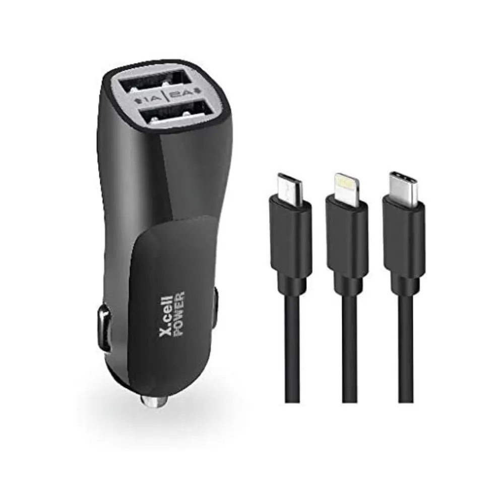 X.cell CC-101 dual USB fast car charger with 2.4A total output and intelligent overcharge protection available at TechHub Computers Nairobi.