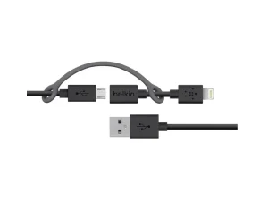 Belkin 2-in-1 charging cable with integrated Lightning adapter and Micro-USB connector in white available at TechHub Computers Nairobi.