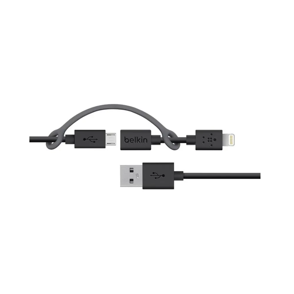 Belkin 2-in-1 charging cable with integrated Lightning adapter and Micro-USB connector in white available at TechHub Computers Nairobi.