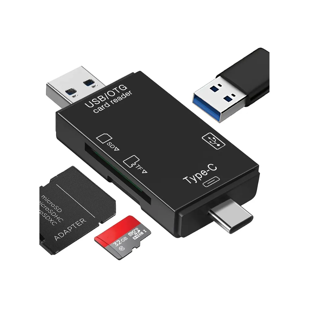 ATUD-05 6-in-1 OTG multi-functional card reader with USB-C, Micro USB, and USB-A connectors plus SD and TF card slots available at TechHub Computers Nairobi.