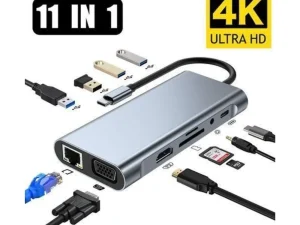 11-in-1 USB-C Ultimate Hub with 4K HDMI @ 30Hz, 1080p VGA, Gigabit Ethernet, 100W PD Charging, SD/TF Card Reader, and 3.5mm Audio Jack - Techhub Computers Nairobi