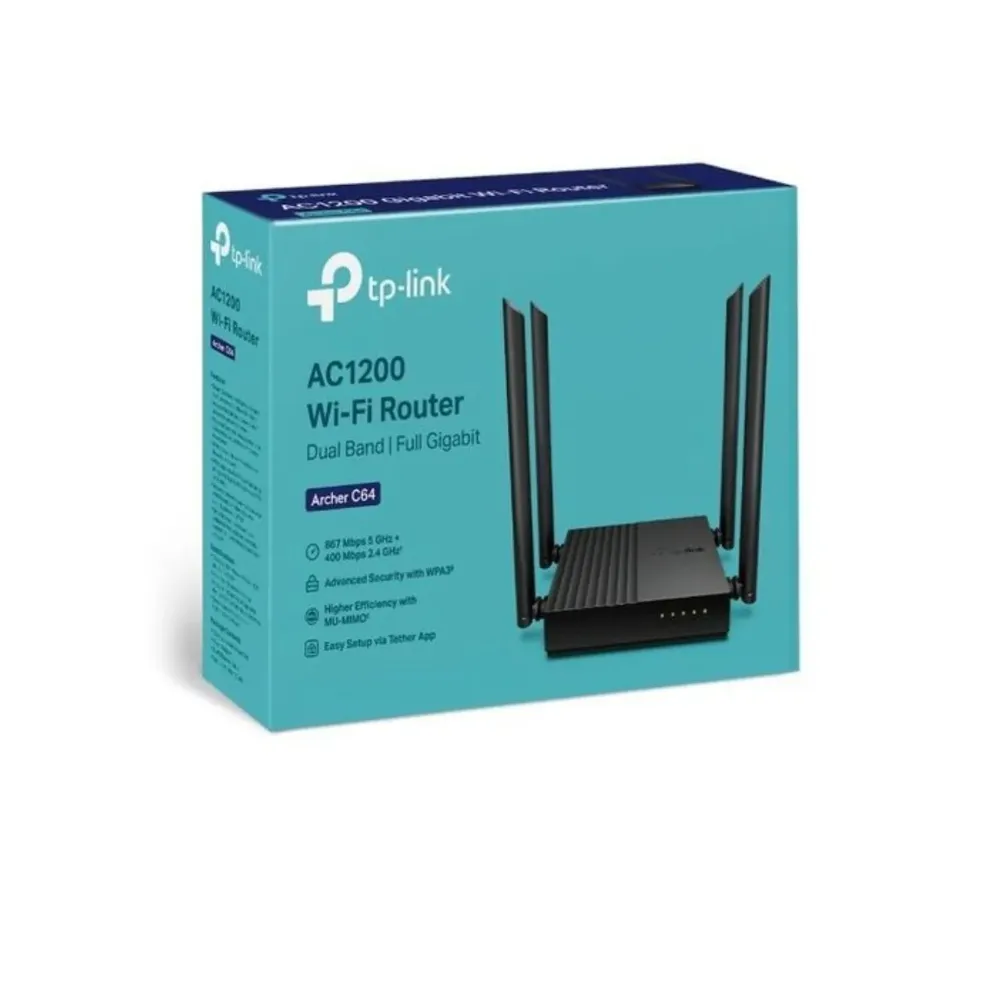 TP-Link Archer C64 AC1200 Dual Band Gigabit Wi-Fi Router with 4 external antennas and MU-MIMO - Techhub Computers Nairobi