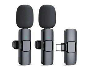 D601 Wireless Microphone Content Creator Model featuring a compact transmitter with a windshield and a plug-and-play smartphone receiver, available at TechHub Computers Nairobi.