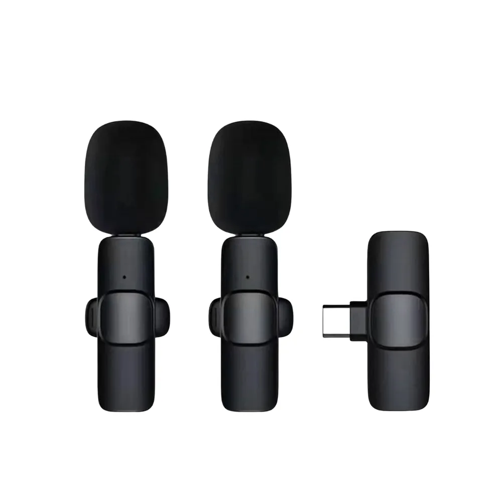 K8 Wireless Microphone set featuring a mini clip-on transmitter with a built-in microphone and a small plug-in receiver for mobile devices, available at TechHub Computers Nairobi.
