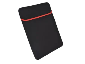 Black neoprene laptop sleeve with red trim detail for 13-15 inch laptops.