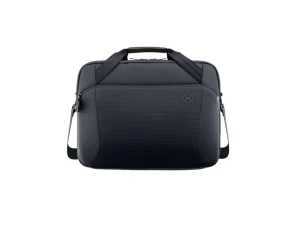 Black Dell professional laptop side bag with reinforced shoulder strap and front accessory pocket.