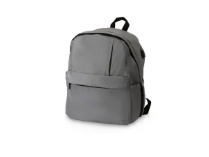 Silver reflective high-visibility laptop backpack with a minimalist design and integrated USB charging port.